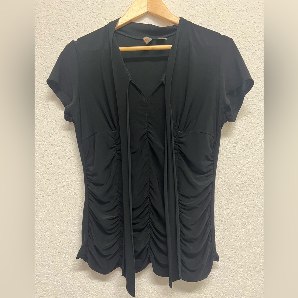 *Y2K women’s ruched tie neck top black M